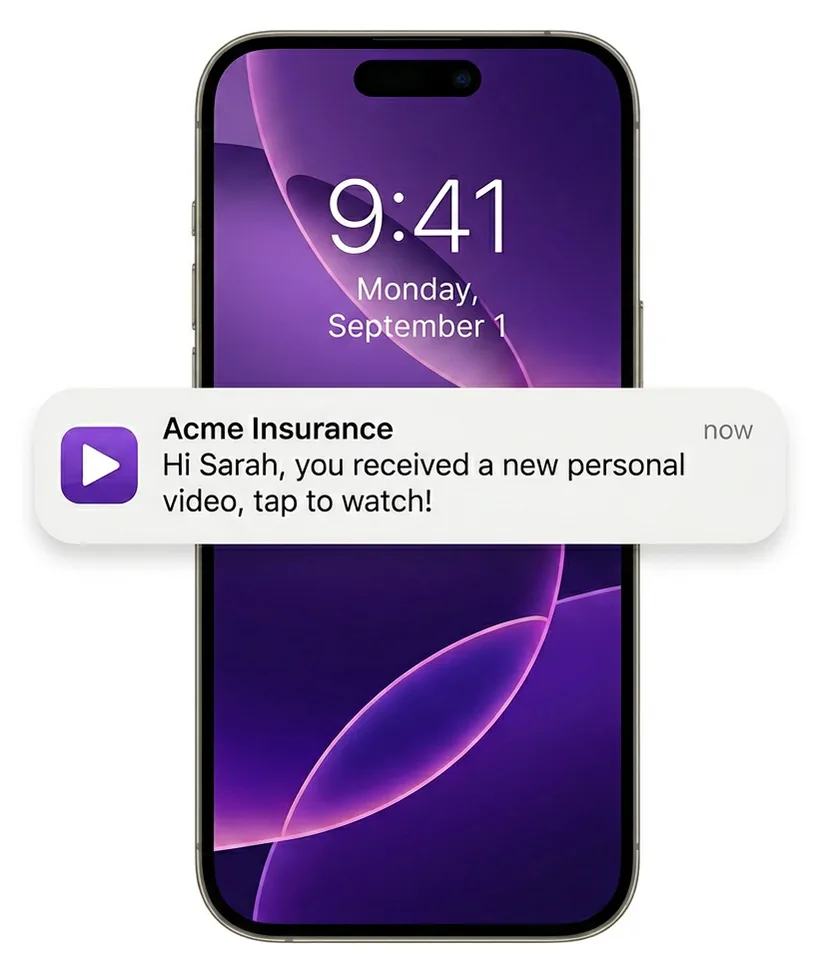 A personal video notification on Sarah's phone